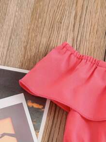 Conjunto de blusa de hombro frío para niña con ribete de volantes y pantalones cortos con estampado de girasoles, trajes de verano para niños