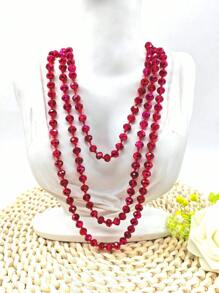 1pc 1.5m Long Crystal Beads Knotted Multi-Layer Simple Daily Wear Necklace For Women