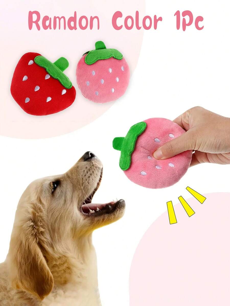 1pc Pet Sound Emitting Toy, Strawberry Design In Pink Or Red