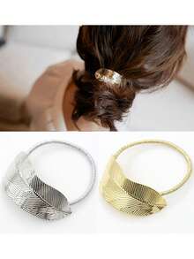 Liga para el cabello de metal en forma de hoja con elástico para mujer en unicolor - Multicolor - Ver 1