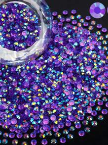 1000/2000pcs/Pack Silver Flat Back Resin Rhinestone, Purple AB Non-Hot Fix Crystal Stones For DIY Craft, Cup, Bottle, Glasses, Clothing, Loose Sparkling Decorative Crystal - Purple AB Color - View 7