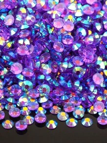 1000/2000pcs/Pack Silver Flat Back Resin Rhinestone, Purple AB Non-Hot Fix Crystal Stones For DIY Craft, Cup, Bottle, Glasses, Clothing, Loose Sparkling Decorative Crystal - Purple AB Color - View 3