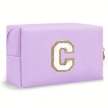 Initial Letter Patch Makeup Bag, Preppy Portable Chenille Letter Cosmetic Bag With Zipper, PU Leather Waterproof Travel Toiletry Bag Monogram Make Up Pouch For Women Girls (Letter A~Z) Makeup Organizer Makeup Storage Bag Mini Pouch Travel Small Makeup Case Accessories Make Up Holder Brush Bag Make Up Container Cosmetic Bag Travel Essentials Ladies Accessoires Travelling Stuff Makeup Bags Makeup Pouch Make Up Pouch - Màu tím - Xem 16