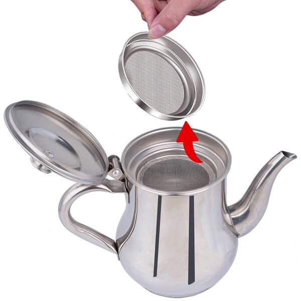 1 pieza Dispensador de aceite de acero inoxidable, botella de aceite para el hogar con filtro, olla de aceite con colador, apta para el almacenamiento de condimentos líquidos (11/13/18/24/48 onzas)