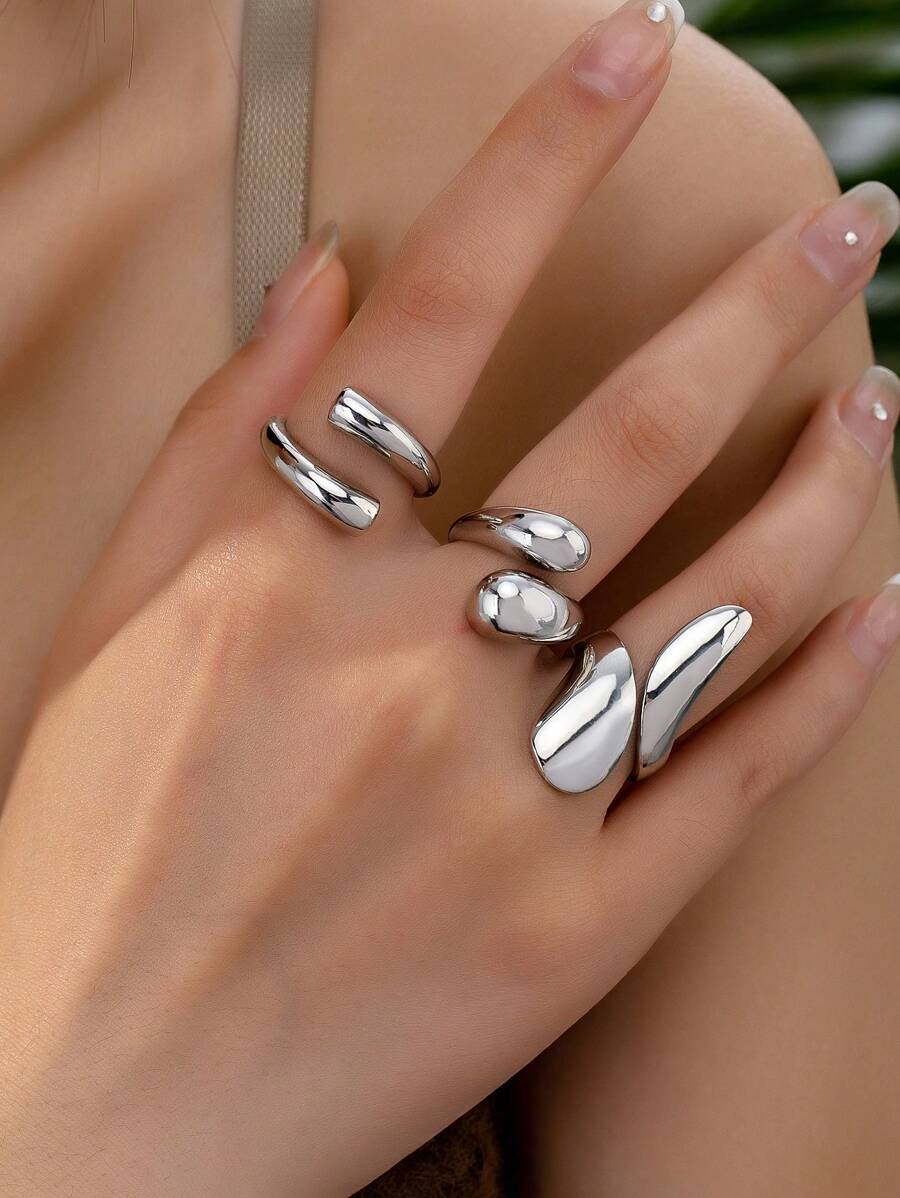 (3 Cái/Bộ) Nhẫn Nữ Không Phai, Bộ Nhẫn Giữ Màu Thời Trang Và Cá Tính - Bạc - Xem 1