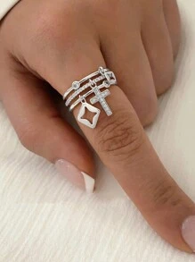 1pc European And American Personality Simple Inlaid Diamond Multi-Layer Cross Pendant Lady Single Ring Banquet Party Date Gift