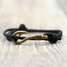 Vintage Fish Hook Man Bracelets Accessories Male Double Layer Lucky Bracelet Braided Bracelet Adjustable Gift For Him ﻿ ﻿