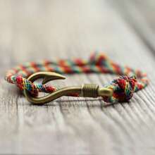 Vintage Fish Hook Man Bracelets Accessories Male Double Layer Lucky Bracelet Braided Bracelet Adjustable Gift For Him ﻿ ﻿