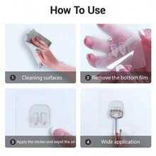 10入組大號掛鉤，自粘式PVC不銹鋼透明多用途牆掛架門掛架廚房收納組織器材家居使用 - 彩色 - 查看 10