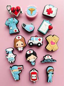 15 件医疗系列、创可贴、护士服、口罩、帽子、医疗包、救护车鞋饰，适用于腕带手链凉鞋泡泡拖鞋 PVC 鞋饰，适用于 DIY 配饰派对礼品 - 彩色 - 查看 1