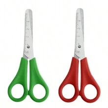 带刻度的学校剪刀，儿童圆头剪刀，用于DIY手工艺品、办公和学生文具用品，返校 - 彩色 - 查看 12