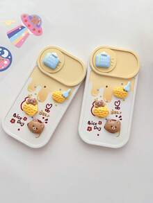 Cartoon Bear With 3D Cheese Pattern Silicon Phone Case With Sliding Cover Compatible With IPhone 14 Pro Max/13/11/12, Full Protective Cover For Women, Anti-Drop