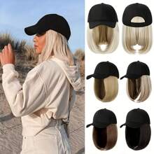 Baseball Cap Wigs For Women Black Hat With Bob Hair Extensions Attached Synthetic Hairpieces Short Wig Adjustable Caps