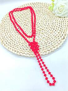 1pc 1.5m Long Crystal Beads Knotted Multi-Layer Simple Daily Wear Necklace For Women