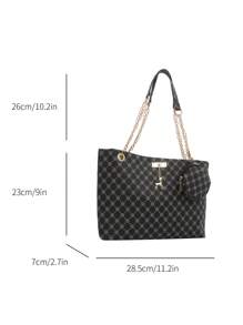 2024 New Women's Personalized Large Capacity Handbag, Fashionable Retro Chain Tote Bag With Printed Design, Suitable For Commuting, Shoulder And Handheld