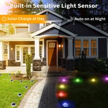 8 luces solares LED para jardín, paquete de 1/4: cambiadores de color, sensor de encendido automático, kit de iluminación impermeable para senderos, regalo de Halloween, Navidad y Acción de Gracias
