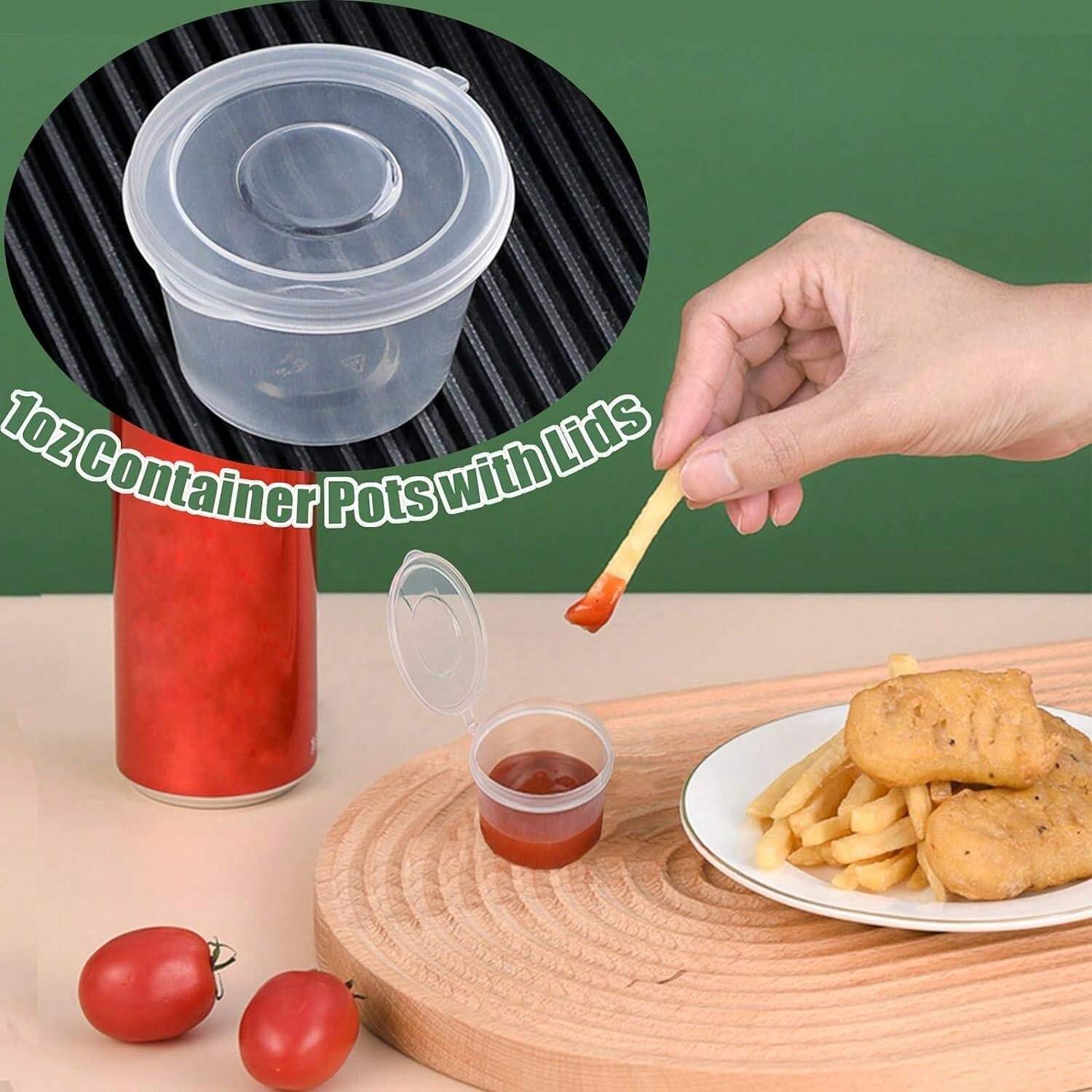 100 Pcs 1oz Round Food Container Pots With Lids, Sauce Pots Reusable