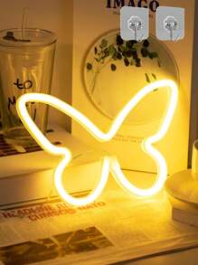 1 Stück Heim-Dekor LED Schmetterling Neon Licht, USB/Batterie Dual Stromversorgung mit 2 Haken, geeignet für Schlafzimmer Wanddekoration, Wohnzimmer Dekoration, Hintergrundwände Dekoration, Geburtstagsfeiern Dekoration, Abschlussfeiern Dekoration, Wachstums-Jahrestage Dekoration Schmetterling Neon Leuchtschild