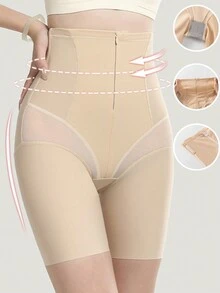 1件桃紅色拉鍊扣高腰控腹三角褲，產後束腰提臀收腹褲，臀部提升修形內衣，女式透氣安全短褲，夏天穿裙子必備 - 杏色 - 查看 5
