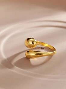 2 piezas Anillos ajustables de acero inoxidable en forma de gota de agua brillante para mujer con extremo abierto.