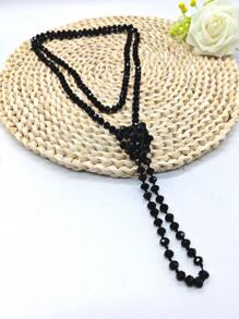 1pc 1.5m Long Crystal Beads Knotted Multi-Layer Simple Daily Wear Necklace For Women
