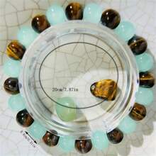 1 peça Pulseira Magnética para Dinheiro - Pulseira de Atração de Carreira e Riqueza, com Pedra Dongling Verde, Pedra Olho de Tigre Amarela e Contas Redondas de Cristal de 8mm