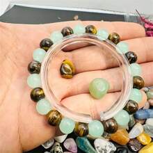 1 peça Pulseira Magnética para Dinheiro - Pulseira de Atração de Carreira e Riqueza, com Pedra Dongling Verde, Pedra Olho de Tigre Amarela e Contas Redondas de Cristal de 8mm