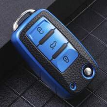 硅膠汽車鑰匙套，全包覆式保護外殼袋，適用於大眾Polo、Golf、Passat、Tiguan、Beetle、Caddy、Eos、Octavia、座椅 - 藍色 - 查看 1