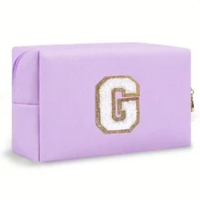 Initial Letter Patch Makeup Bag, Preppy Portable Chenille Letter Cosmetic Bag With Zipper, PU Leather Waterproof Travel Toiletry Bag Monogram Make Up Pouch For Women Girls (Letter A~Z) Makeup Organizer Makeup Storage Bag Mini Pouch Travel Small Makeup Case Accessories Make Up Holder Brush Bag Make Up Container Cosmetic Bag Travel Essentials Ladies Accessoires Travelling Stuff Makeup Bags Makeup Pouch Make Up Pouch - Màu tím - Xem 17