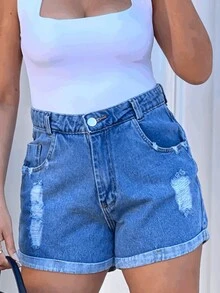 Women Denim Shorts - Rửa trung bình - Xem 2
