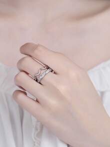 1pc Sweet & Cool Simple Diamond Inlaid Twisted Wave Pattern Ring For Women, Open Design Stacking Ring, New Fashionable Knuckle Ring - Twisted Wave Pattern Ring - View 4