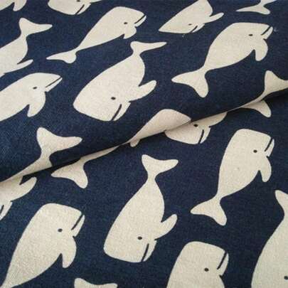 1Pc Linen Blend Fabric Floral Printed Decorative Fabric For DIY Projects And Tablecloth Making Color Whale