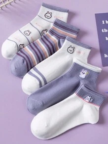 1/5 Pares de Meias Curtas Femininas, Meias Barco, Meias Invisíveis, Meias Ped de Corte Baixo, Meias Brancas, Meias Curtas, Meias Femininas, Meias Tornozelo, Meias Tripulação, Meias Fofas, Meias para Meninas, Estilo Pastoral Doce Respirável e Macia, Estilo Universitário, Esportes e Lazer, Meias Invisíveis Sazonais, Meias Curtas, Cores Aleatórias