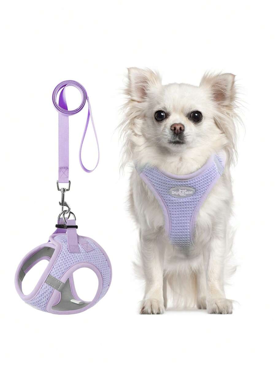 1 件华夫格纹理 3 色可调节柔软透气反光牵引带，适用于猫和狗，适合日常散步 - 淡紫色 - 查看 1