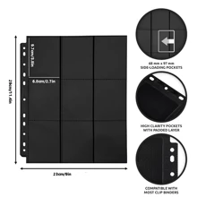  10Pack 9-Pocket A4 Trading Card Binder Pages Storage Wallet - Double-Sided Side-Loading Pockets For 180 Card Capacity For  Game Card - Black - View 2