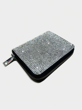 Crystal Decorated PU Short Wallet & Card Holder Mini Zipper Coin Clutch Bag Multifunctional Women's Wallet European And American INS Style Leather Evening Party Bag Lady's Pocket Wallet With Multiple Card Slots Mini Pouch For Women Wallet Purse Wallet Small Wallet