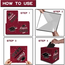 1 pieza Caja de decoración para fiesta de graduación con tarjeta de bendición de tema de graduación y caja de regalo - Burdeos - Ver 3