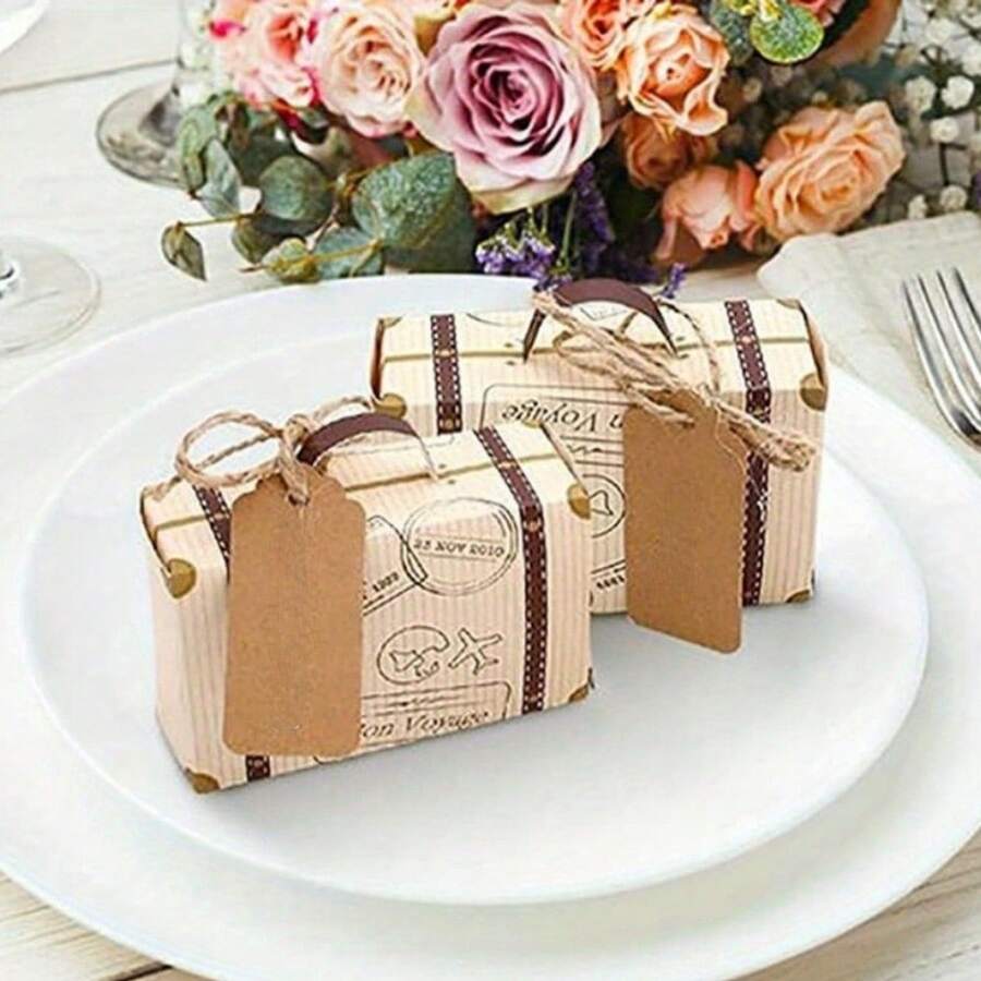 50pcs Creative Mini Suitcase Candy Box Chocolate Boxes Carton Card