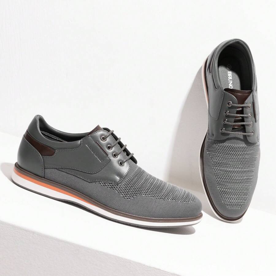 Men's Lace Up Casual Dress Shoes For Men Breathable - Xám - Xem 1