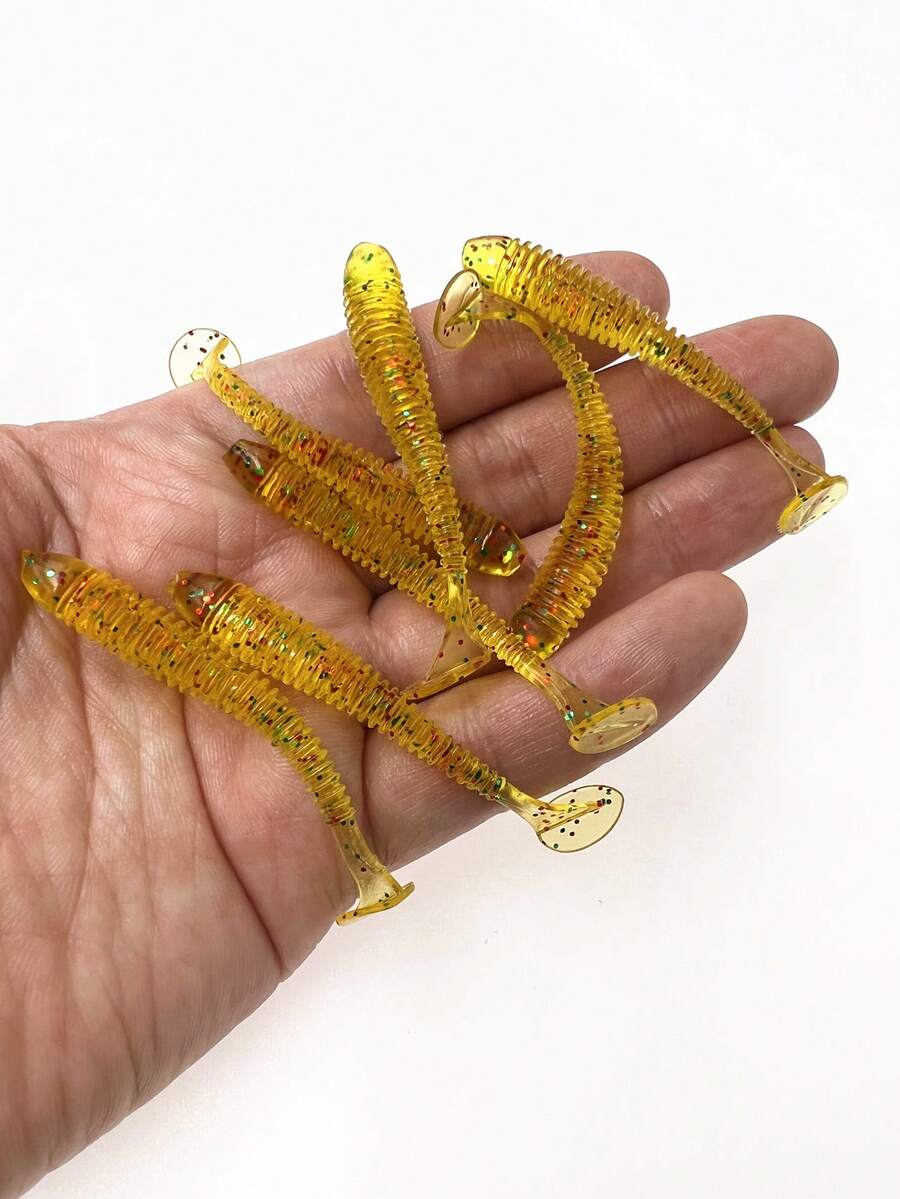 50pcs 6cm Silicone Soft Lure With Small Ribbed T-Tail For Bass, Mandarin Fish, Topmouth, Lead Head Hook Accessories, Fishing Lure Soft Bait - Multicolor - View 1