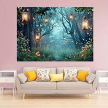 1 pieza Fondo de fotografía de bosque de hadas de primavera con setas, fondo de bosque de selva para estudio fotográfico, decoración de pared de fondo de sala de estar, decoración de Navidad - Multicolor - Ver 3