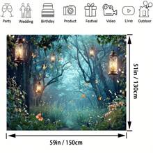 1 pieza Fondo de fotografía de bosque de hadas de primavera con setas, fondo de bosque de selva para estudio fotográfico, decoración de pared de fondo de sala de estar, decoración de Navidad - Multicolor - Ver 2