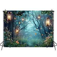 1 pieza Fondo de fotografía de bosque de hadas de primavera con setas, fondo de bosque de selva para estudio fotográfico, decoración de pared de fondo de sala de estar, decoración de Navidad - Multicolor - Ver 4