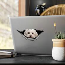 Pegatina de coche Maltese linda de mascota de perro, decoración de coche Torn Metal Decal Reflective Sticker impermeable estilo de coche