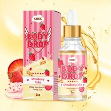 KOEC Aceite corporal Body Juice Oil con aroma a pastel de fresa, aceite de masaje de aceites esenciales para hidratar la piel, humectante diario para el cuidado de la piel para mujeres y hombres, suavidad nutritiva, fragancia de rosquilla corporal, gotero de 2 oz / 59 ml.