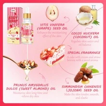 KOEC Aceite corporal Body Juice Oil con aroma a pastel de fresa, aceite de masaje de aceites esenciales para hidratar la piel, humectante diario para el cuidado de la piel para mujeres y hombres, suavidad nutritiva, fragancia de rosquilla corporal, gotero de 2 oz / 59 ml.