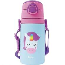 Garrafinha De Alumínio Buba 400ml Com Canudo em Silicone Unicórnio - Azul bebê - Visão 1