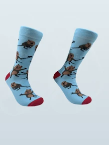 1 Đôi Tất Giữa Nam Mới 2024 Họa Tiết Hip Hop Harajuku Ngộ Nghĩnh Cá Tính Cho Nam Hình Chuột Hamster Cừu Quần Vợt In Hình Thuyền Trượt Vui Vẻ Mới Lạ - Màu xanh lam - Xem 3