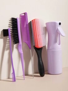 WANMEI 5件套梳子套装，包含一把9排尼龙气垫梳和一把尖尾梳，适用于各种非裔美国人发质，包括卷发、波浪发、螺旋发，以及干湿两用、油性、浓密、长发等。这套梳子套装包含一把易于使用的梳子，适用于3a至4c型非裔美国人的卷发、波浪发和螺旋发，干湿两用，轻松梳理打结的头发。套装还包含一个200毫升的喷雾瓶。 - 粉色 - 查看 16