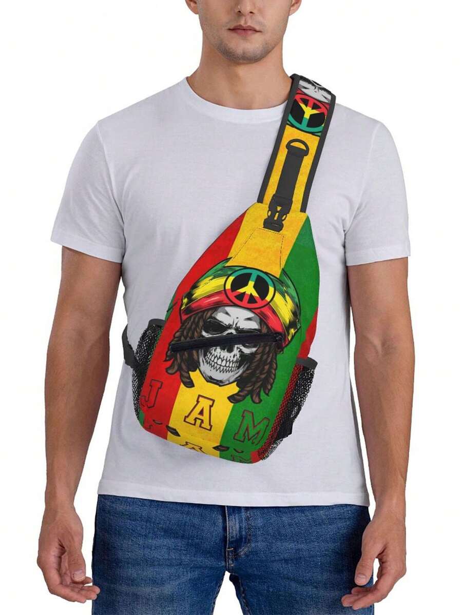 1入組印有牙買加國旗的胸部包、斜揹包、腰包、運動包，男女適用，圖案位置隨機，父親節禮物，夏季大學學士回校用的多功能寢室書包 - 彩色 - 查看 1